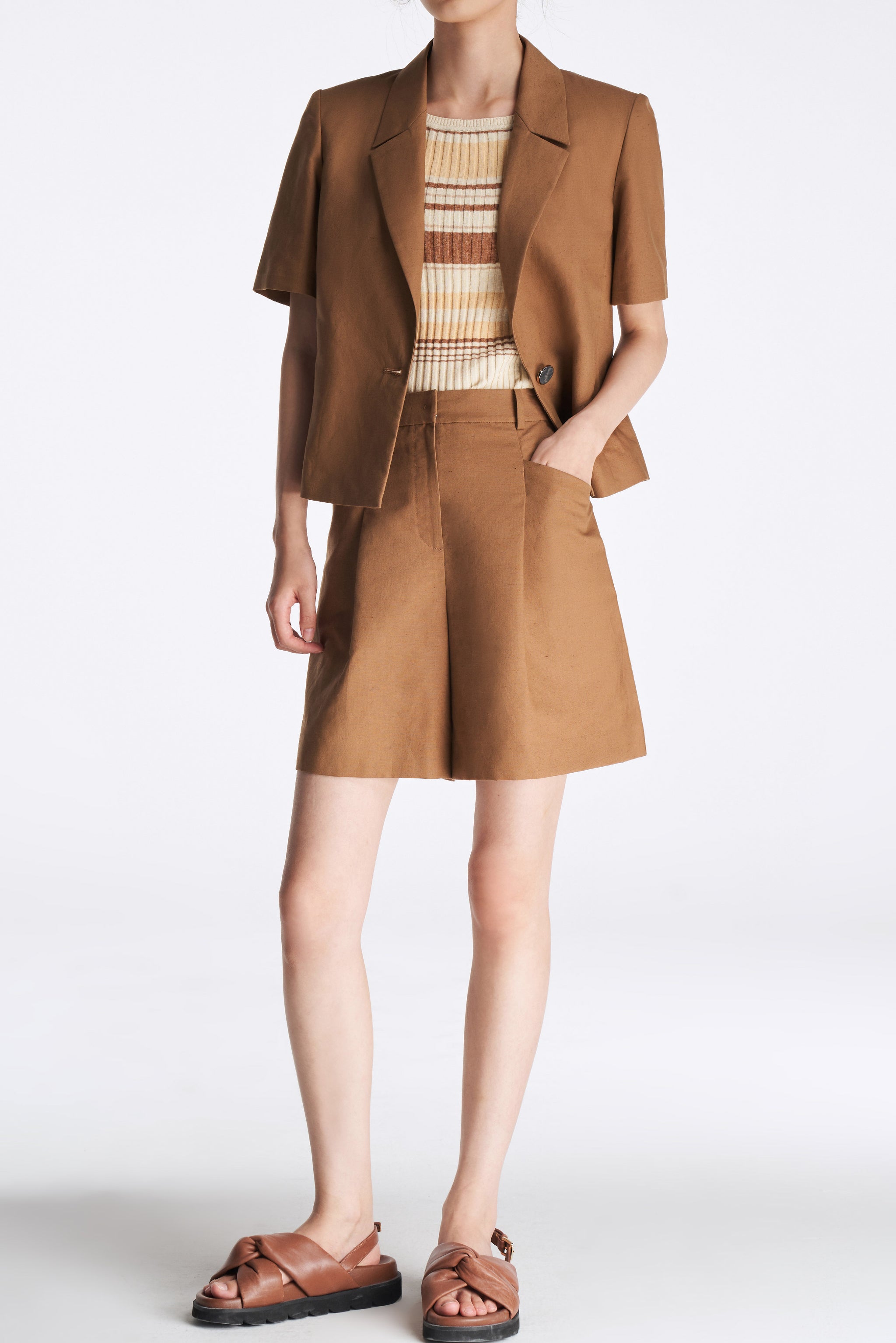 Laurèl Silk Linen Wool Blend Suit With Short Sleeves
