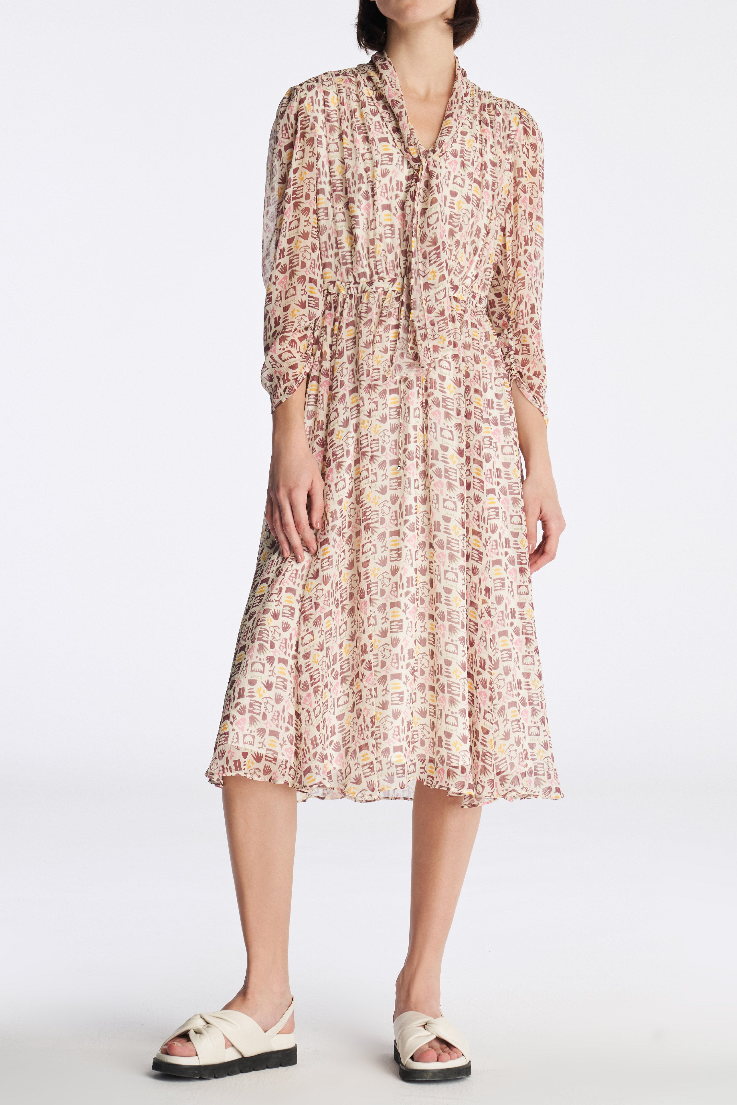 Laurèl Memphis Style Pattern Flutter Tie Neck Dress