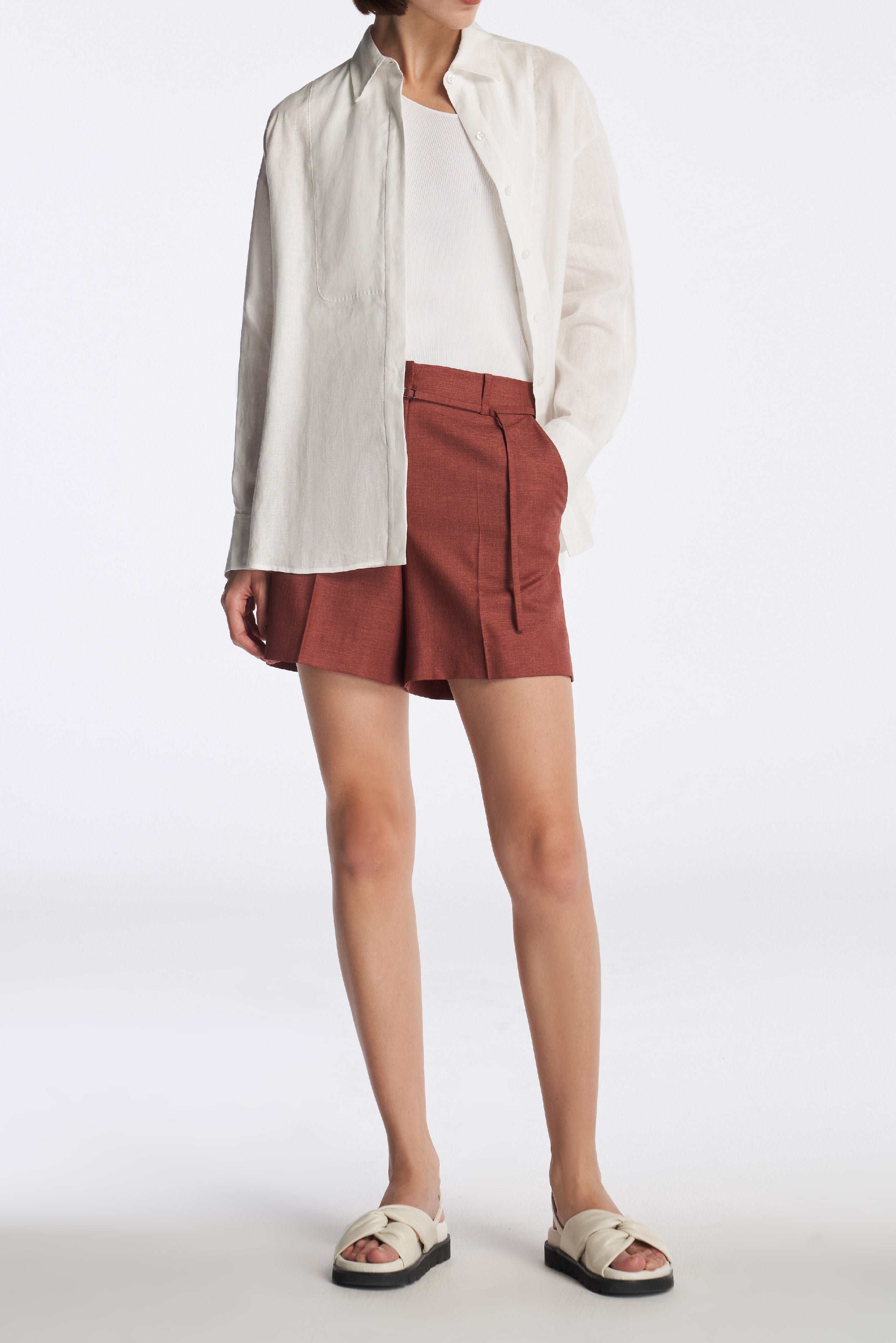 Laurèl Pure White Retro Linen Shirt