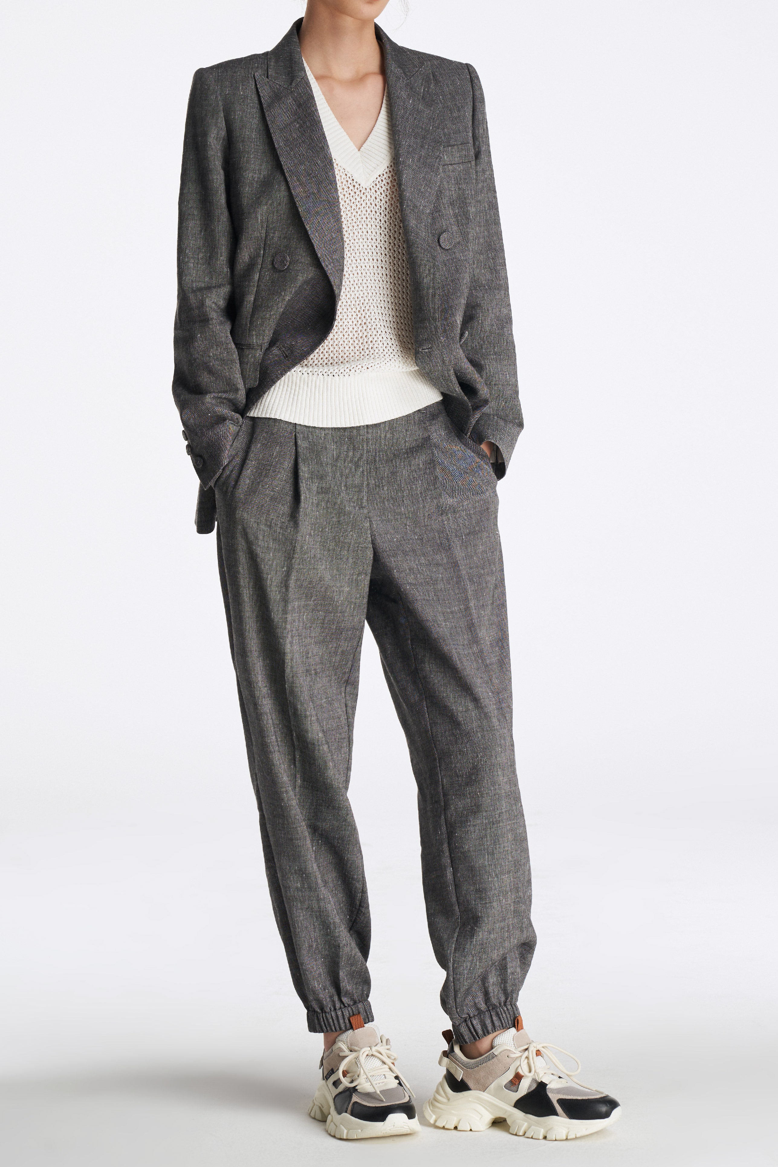 Laurèl Linen-Wool Double-Breasted Blazer