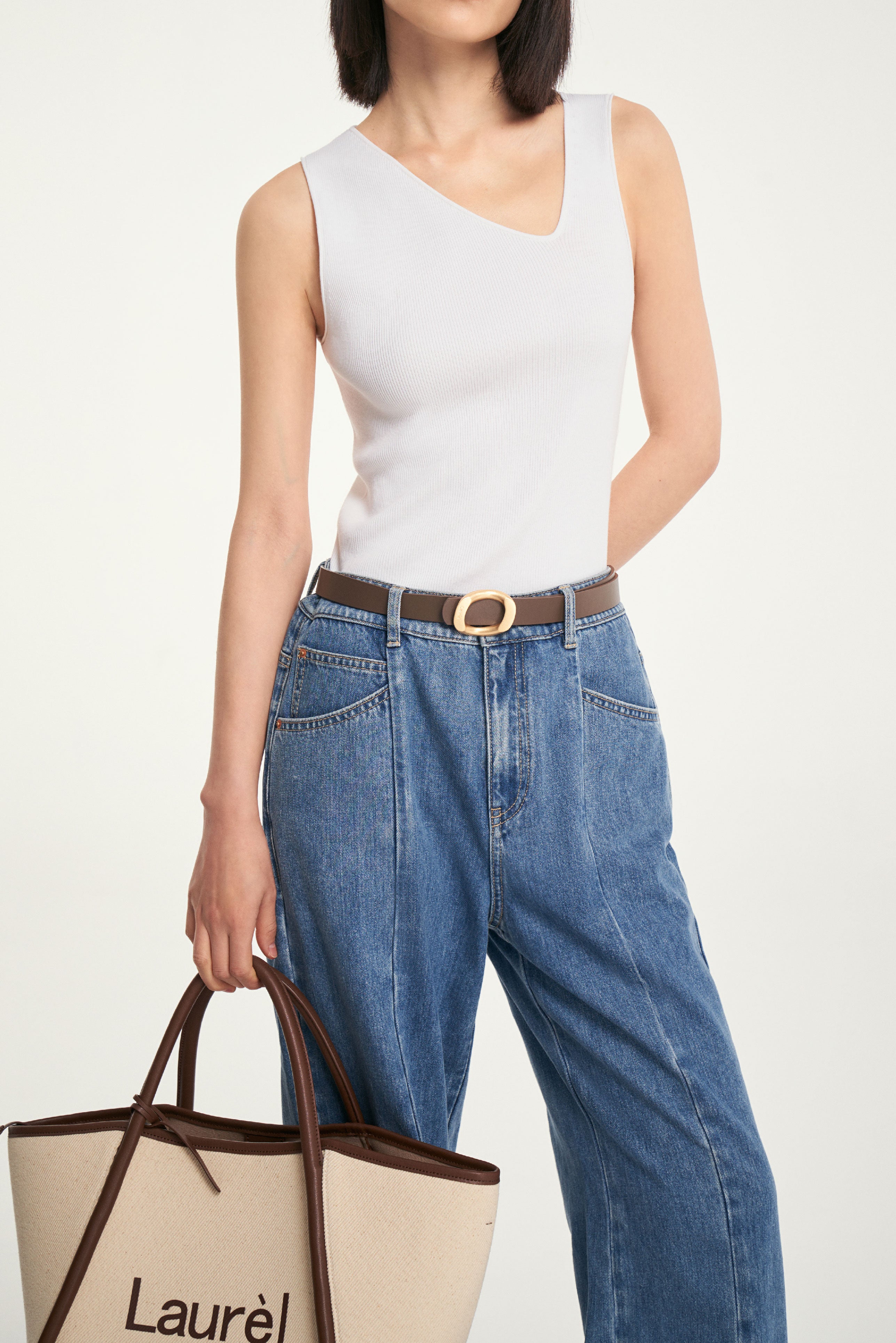Laurèl White Asymmetrical Neckline Knit Top