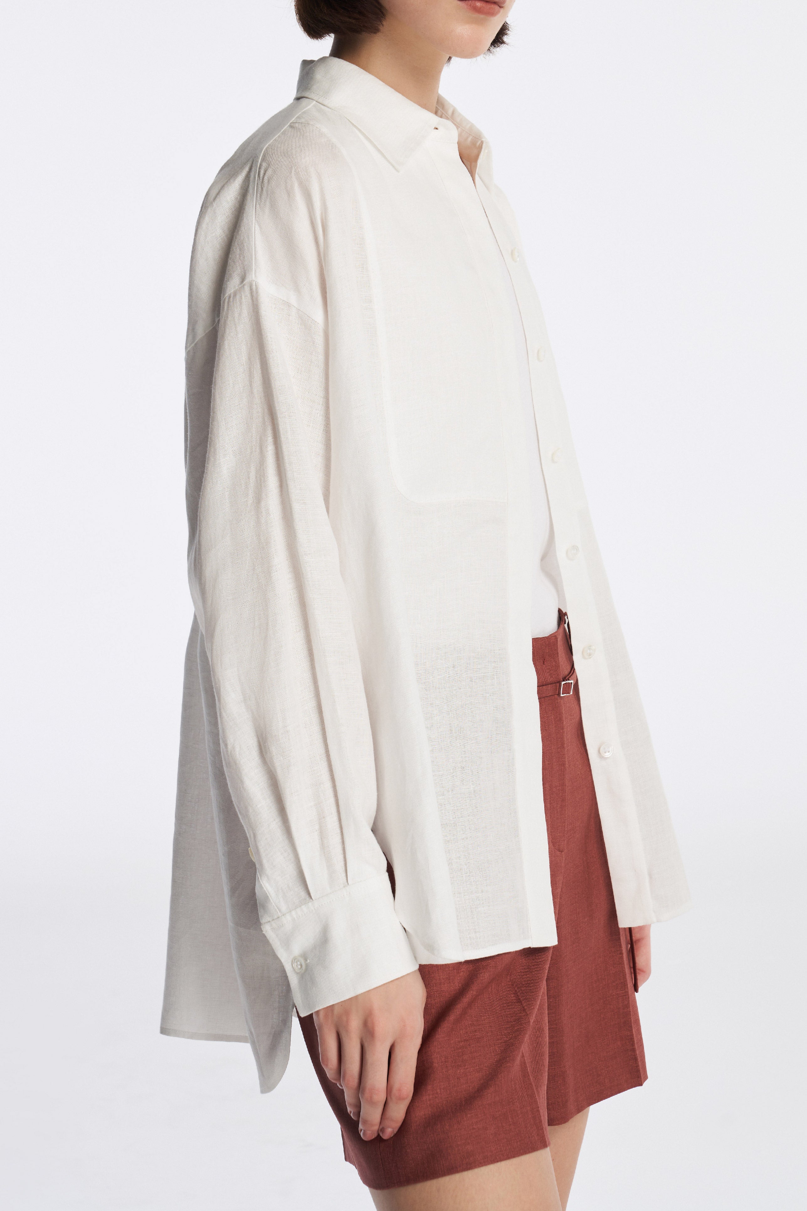 Laurèl Pure White Retro Linen Shirt