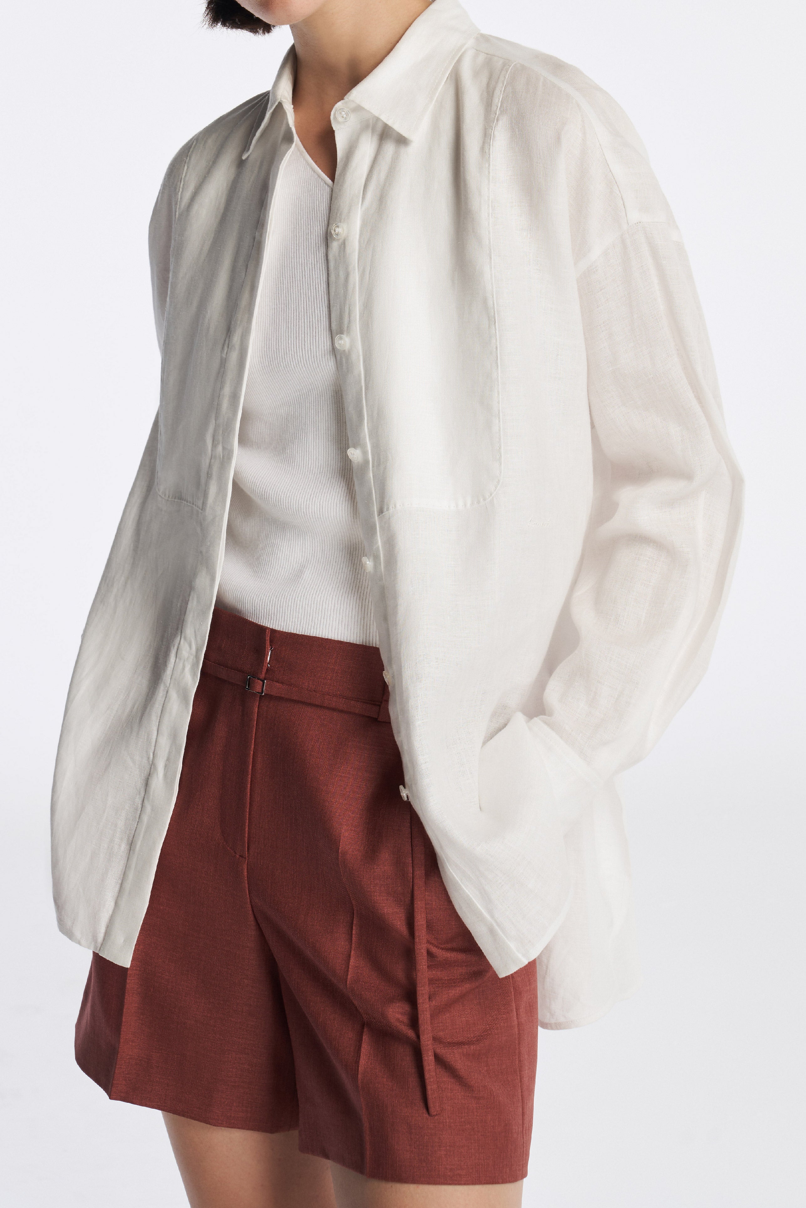Laurèl Pure White Retro Linen Shirt