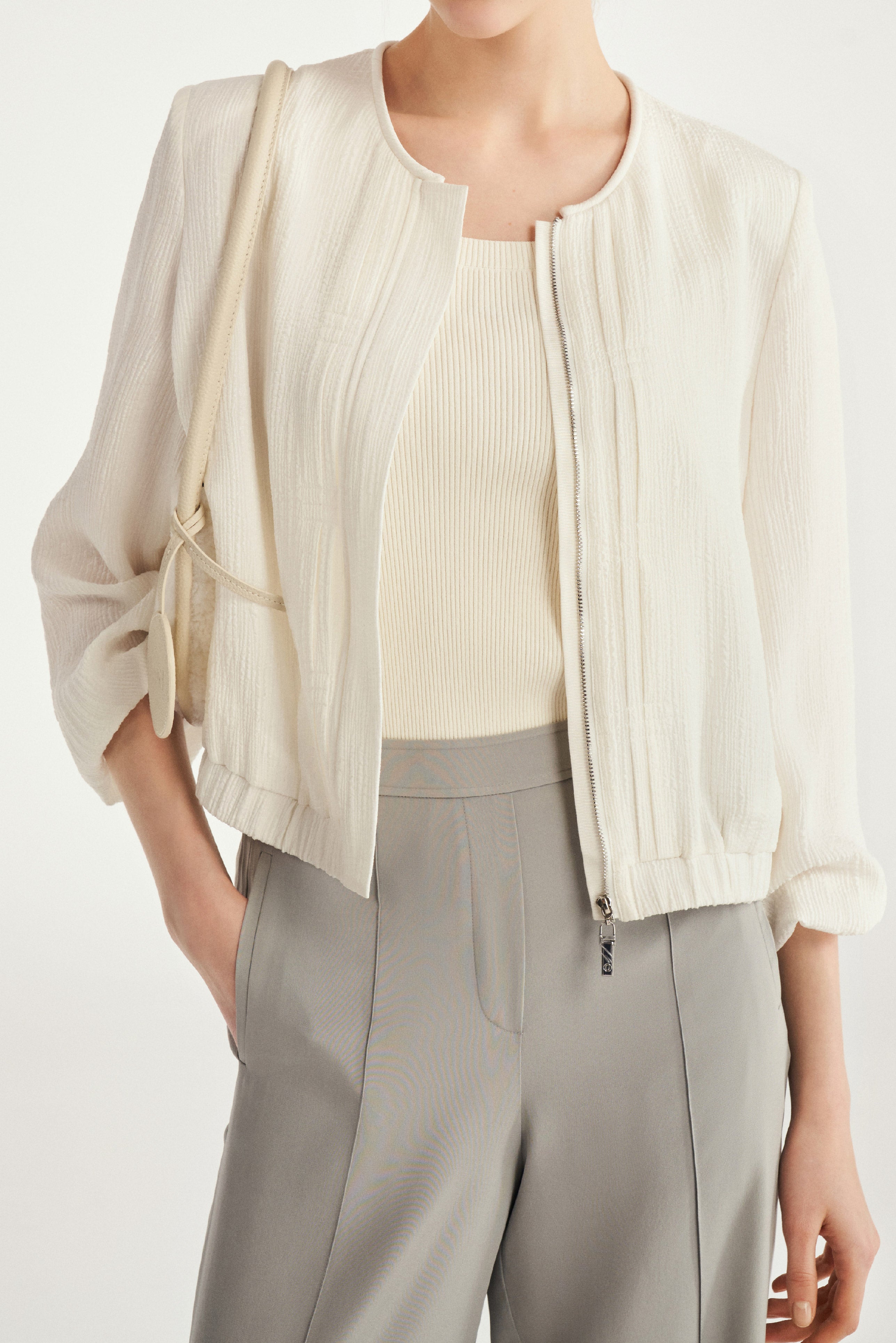 Laurèl Silk Crepe Jacquard Short Jacket