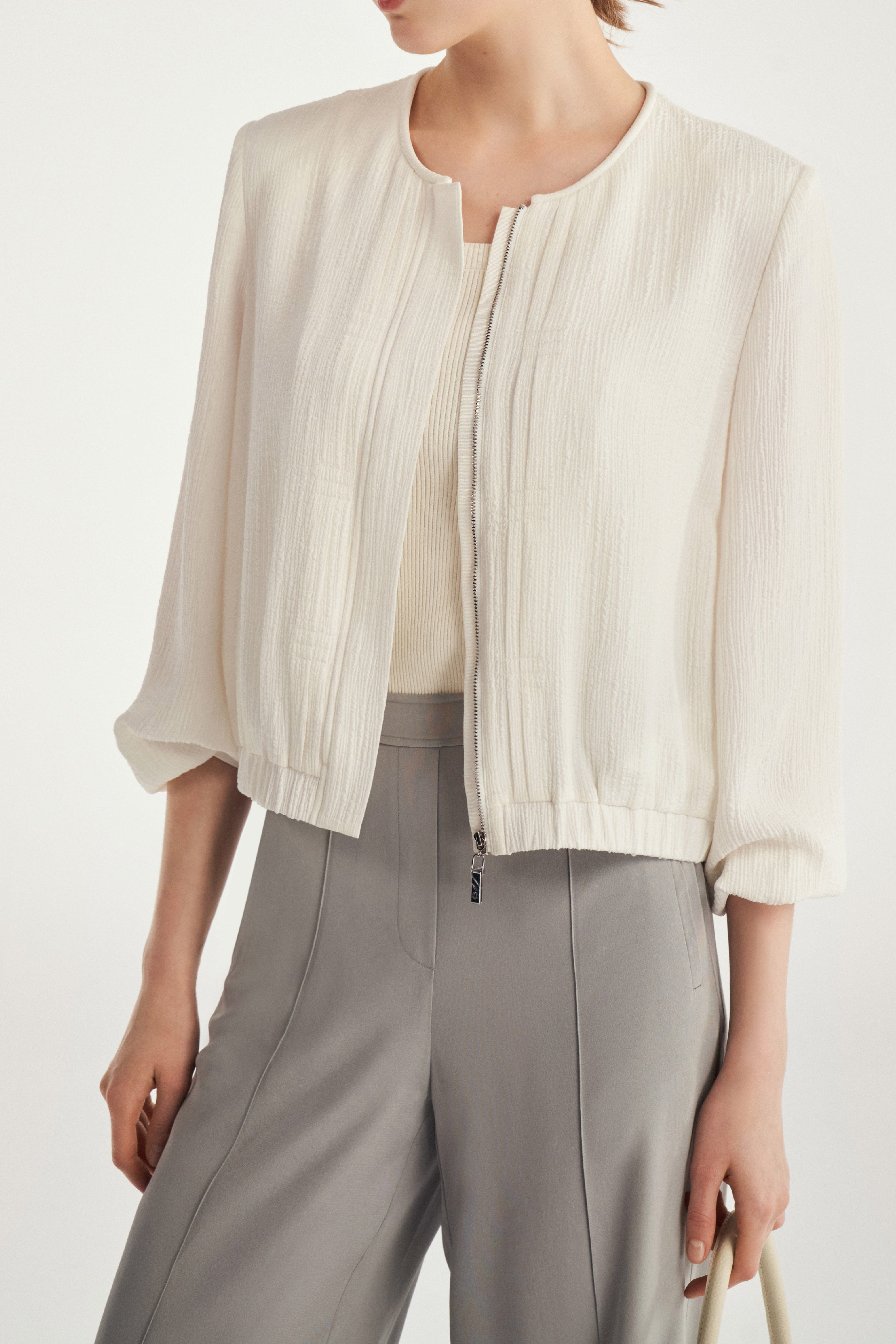 Laurèl Silk Crepe Jacquard Short Jacket
