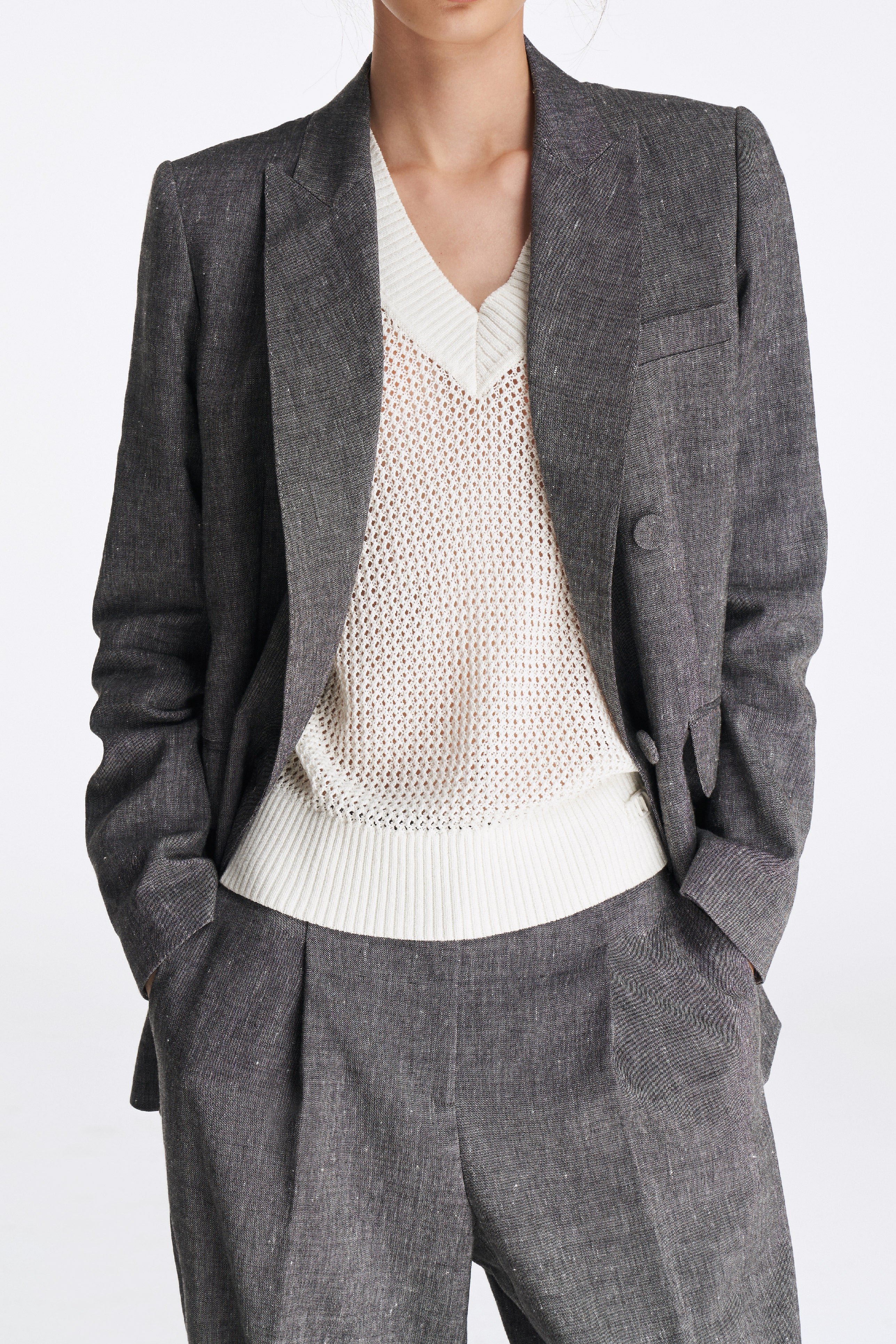 Laurèl Linen-Wool Double-Breasted Blazer
