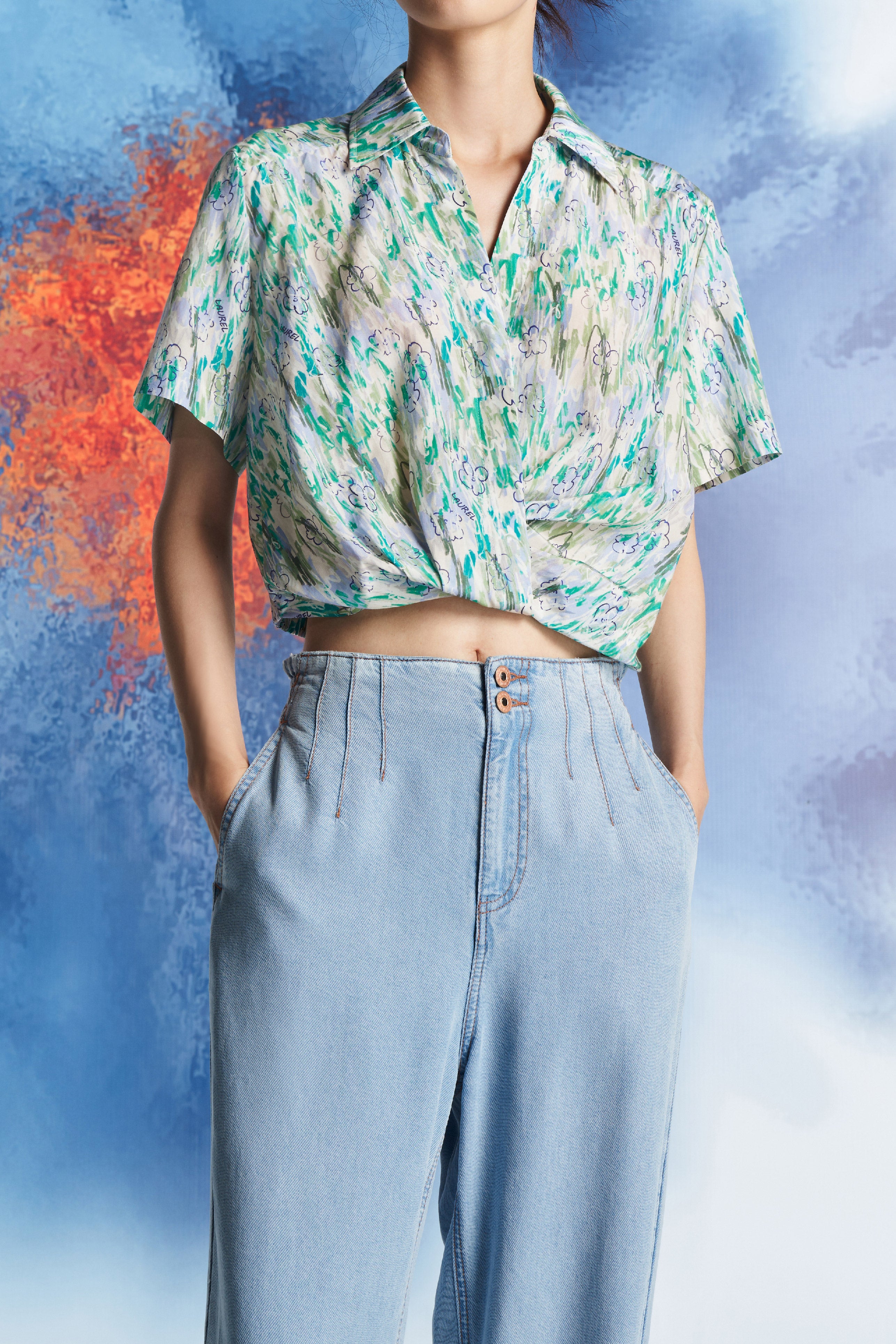 Laurèl Graffiti Art Print Pleated Shirt