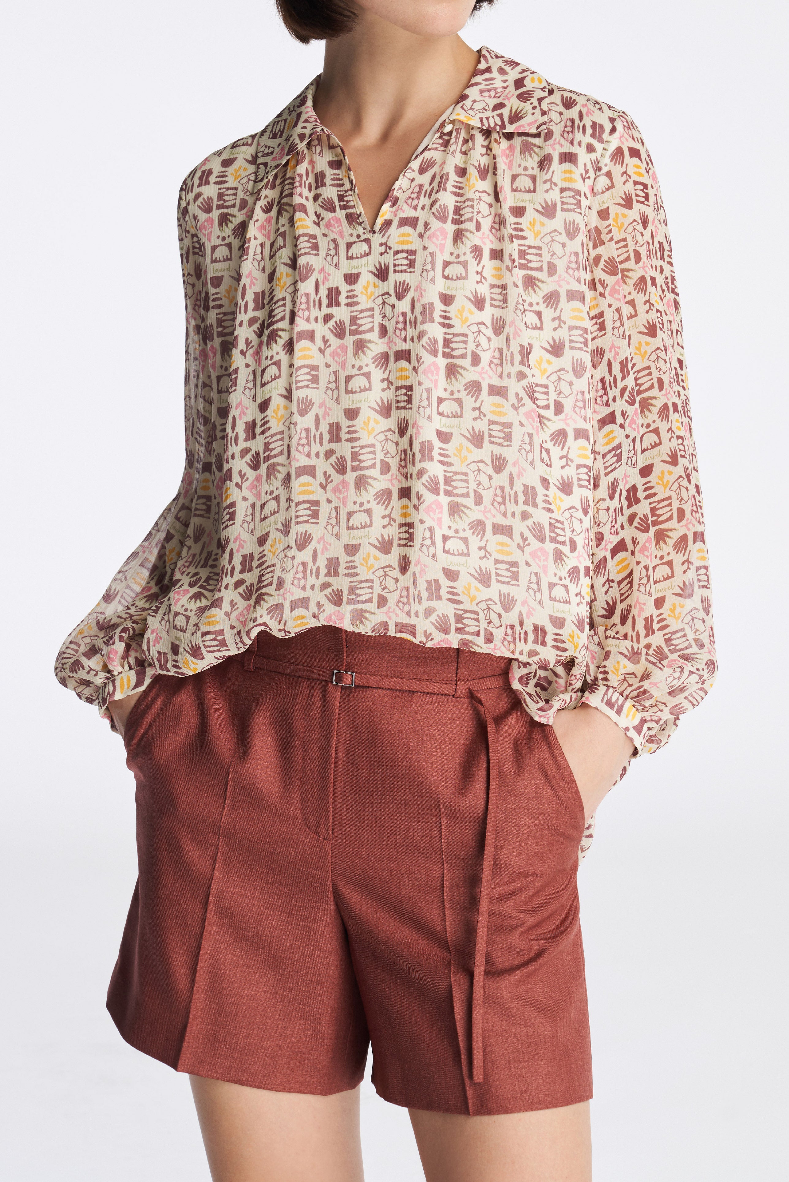 Laurèl Memphis Style Pattern Puff Sleeve Blouse