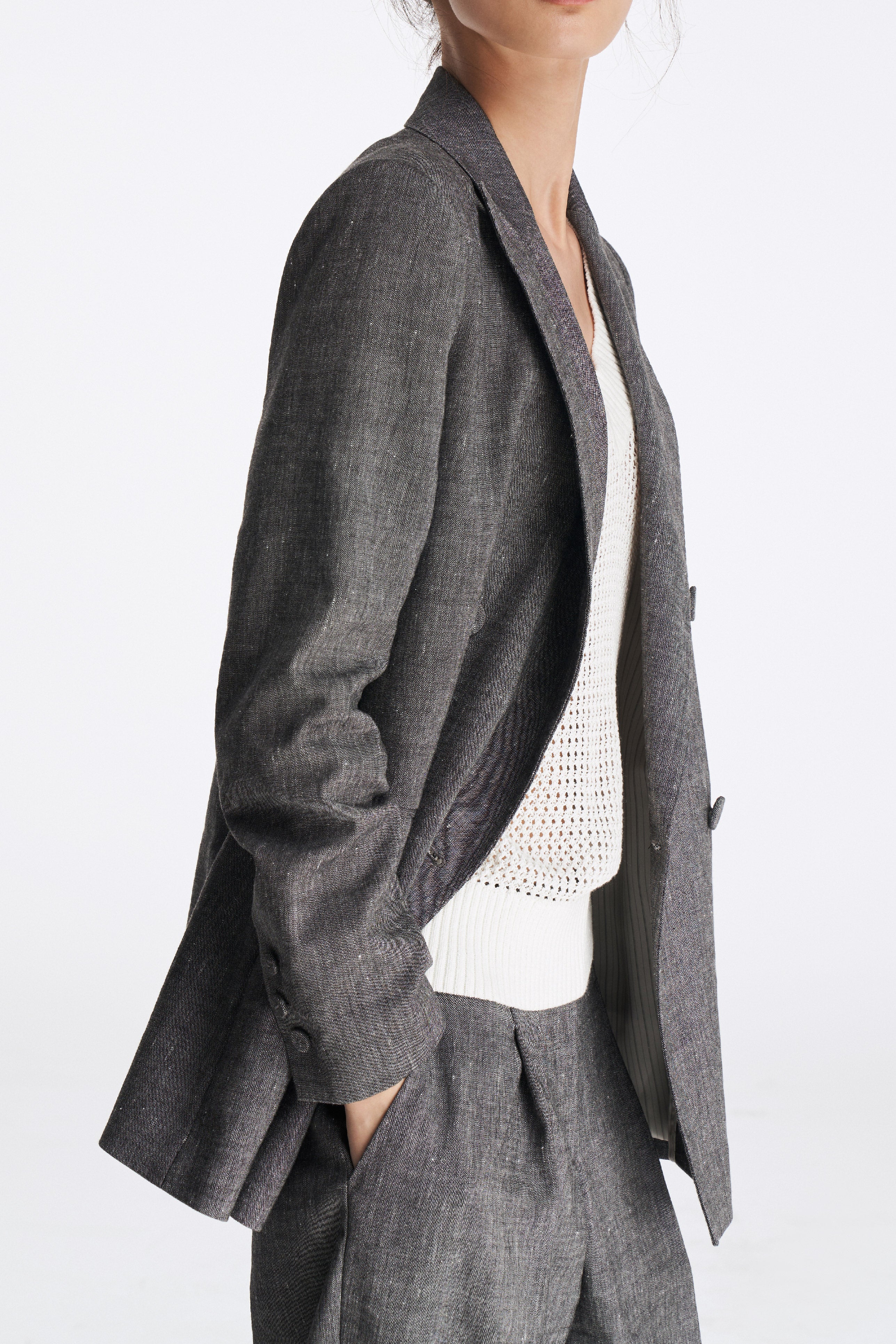 Laurèl Linen-Wool Double-Breasted Blazer