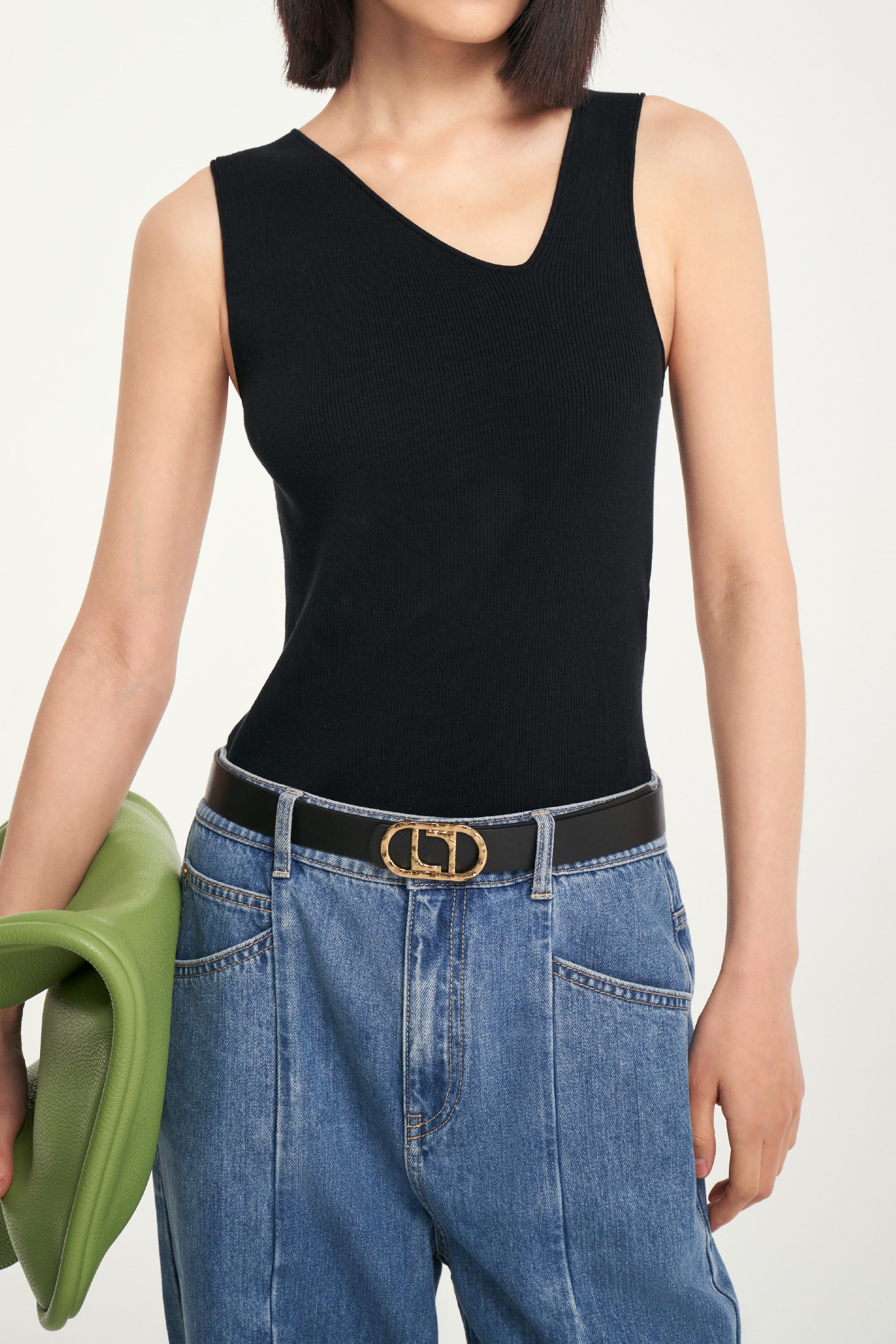 Laurèl Black Asymmetrical Neckline Knit Top