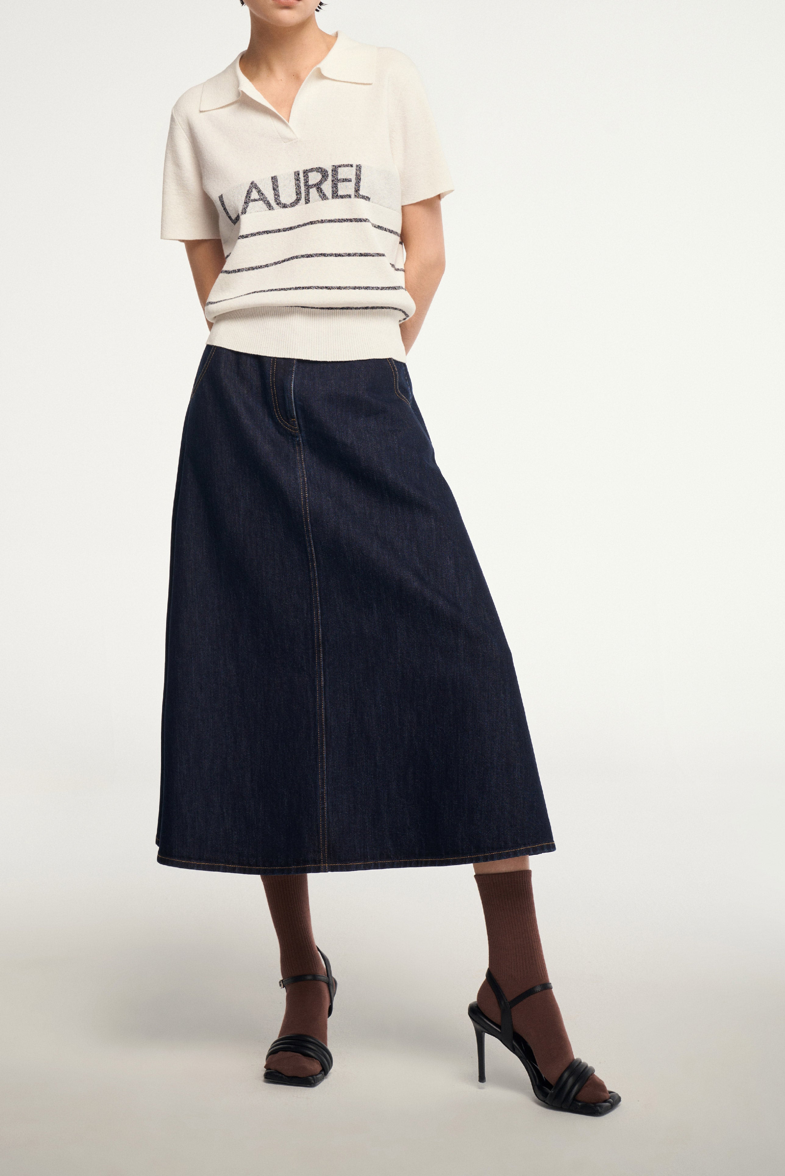 Laurèl Eco-Friendly Triacetate Denim A-line Midi Skirt