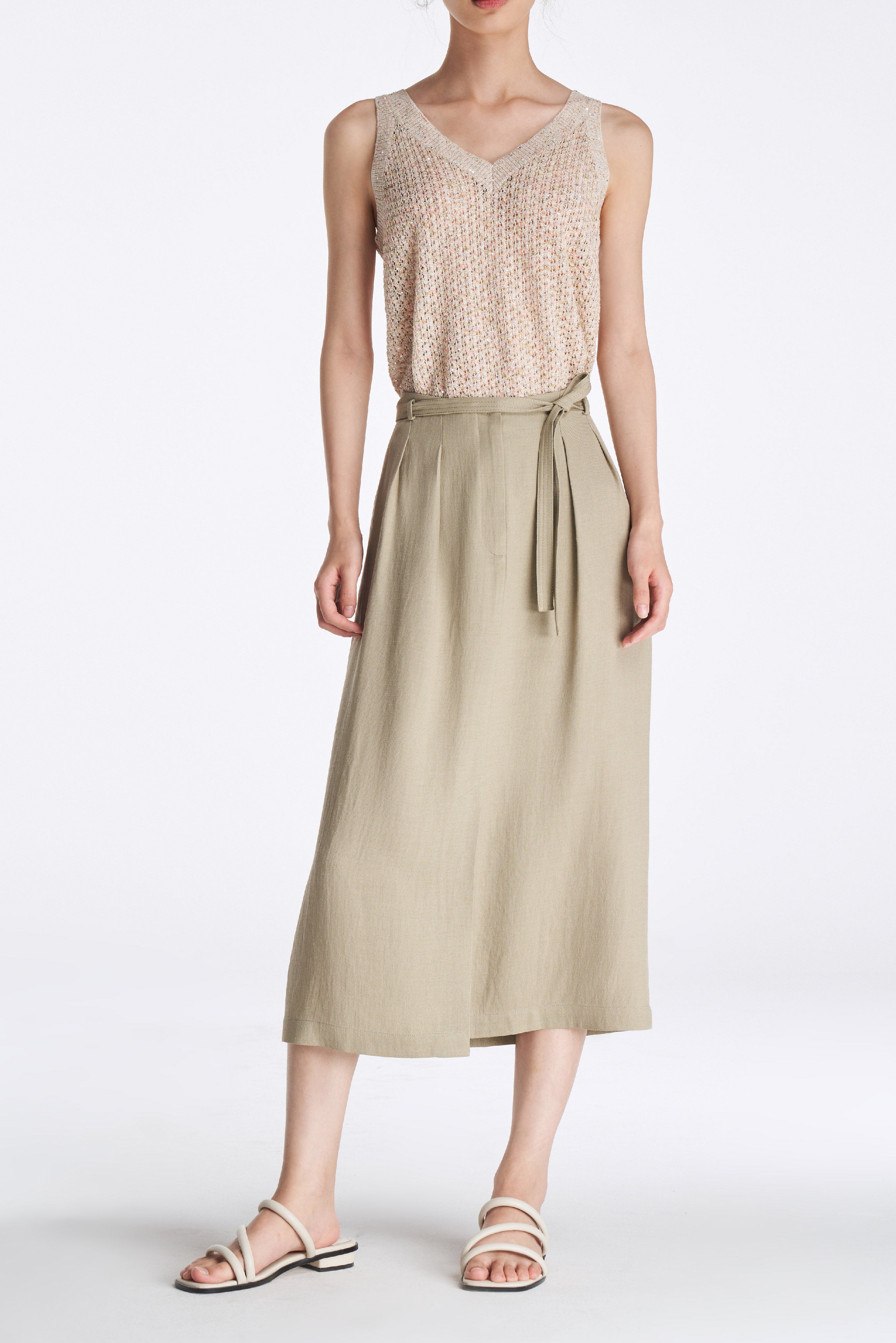 Laurèl Waist-Tied Acetate Midi Skirt