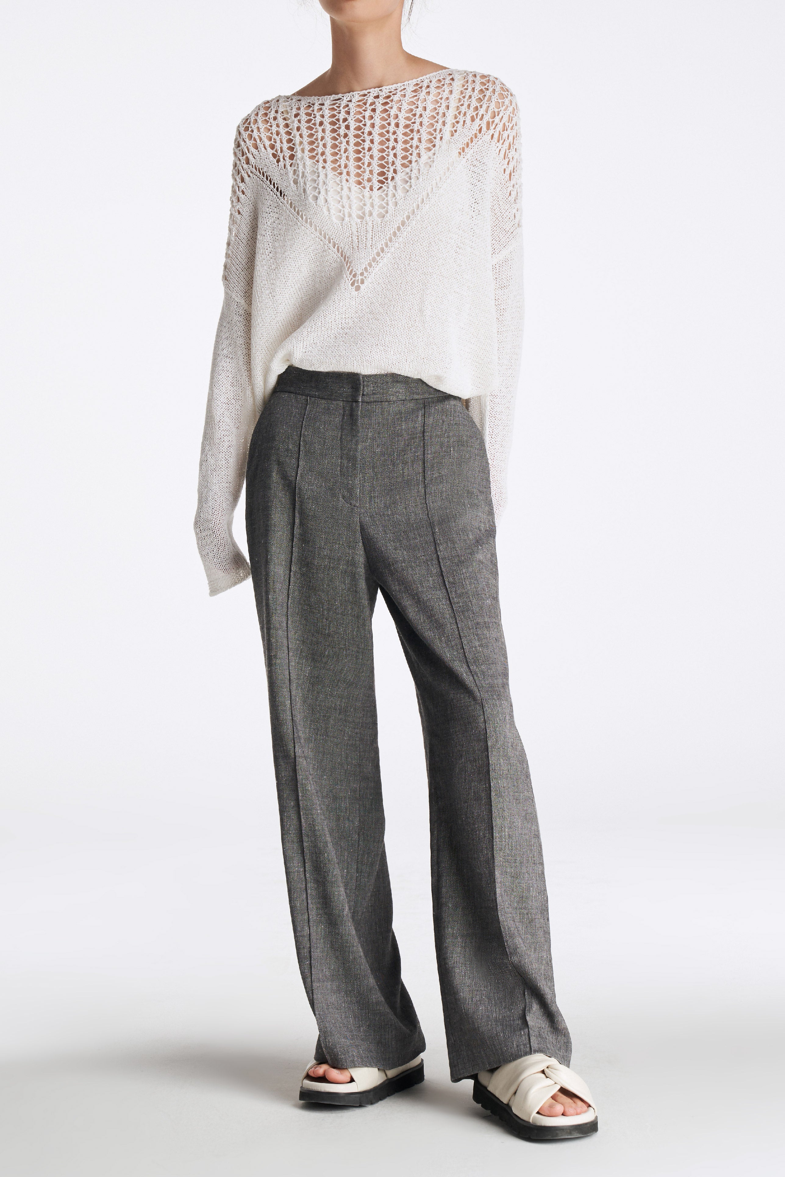 Laurèl Linen-Wool Wide-Leg Pants